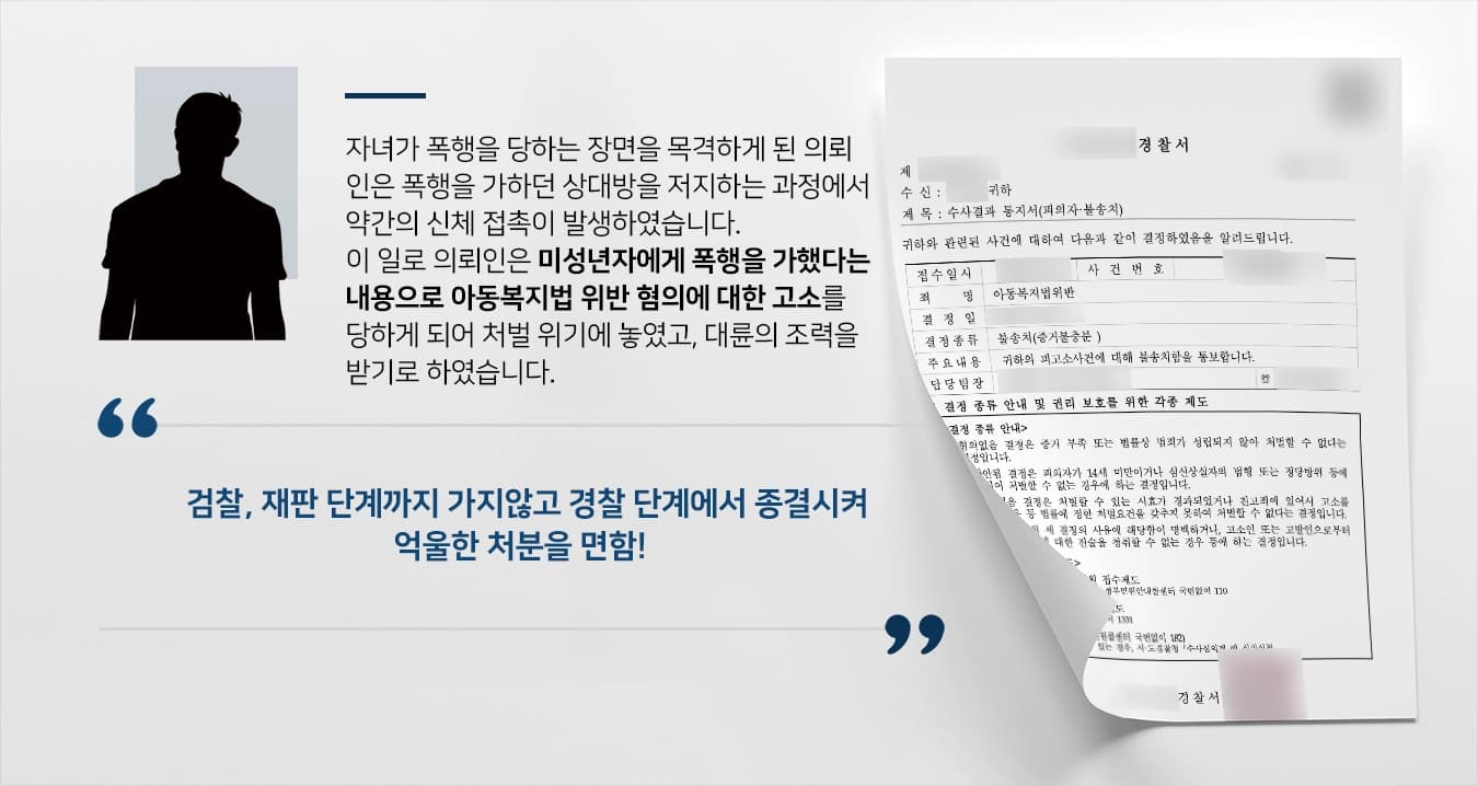 [아동복지법위반 불송치사례] 학교폭력 대응 과정에서 분쟁이 발생하였으나 경찰단계 종결!