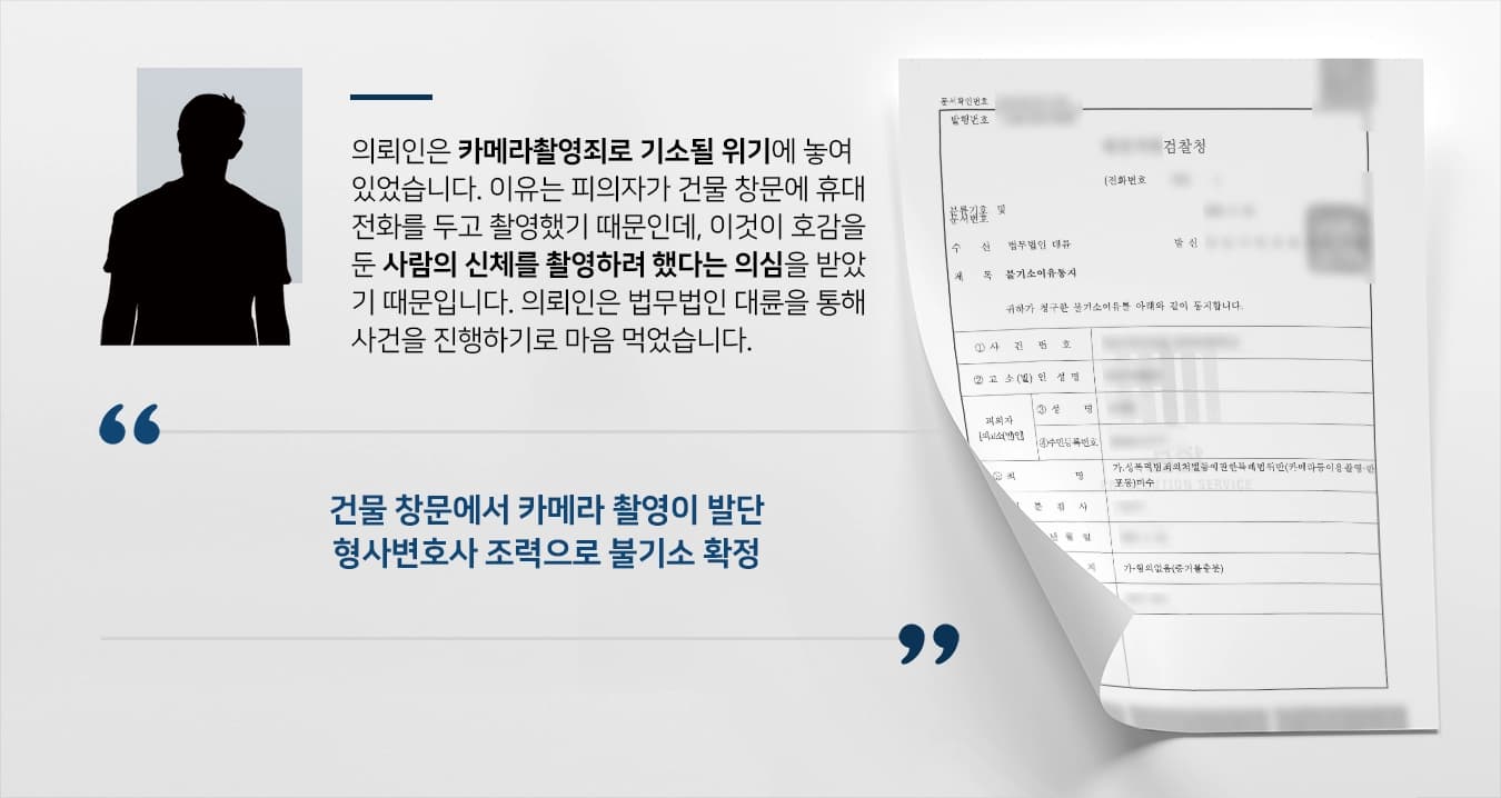 [카메라촬영죄 불기소 결정] 형사변호사 조력으로 검찰 증거불충분 결론