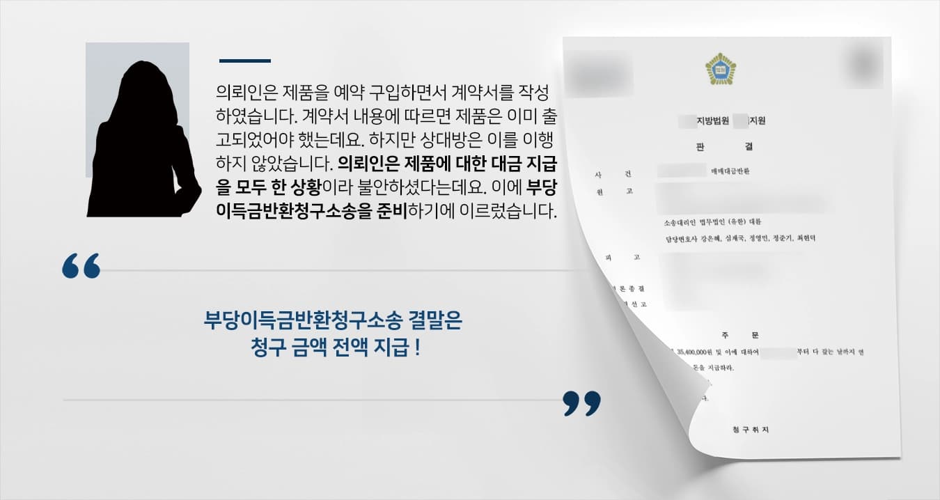 [부당이득금반환청구소송] 제품 예약 구입했으나 제품 인도 이뤄지지 않아 소송 제기 전액 승소