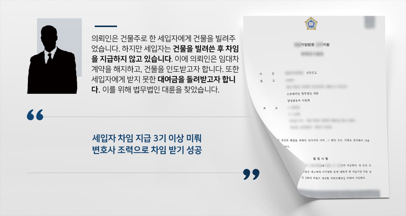 [건물인도 성공사례] 부동산변호사 조력으로 밀린 차임 및 대여금 지급받음