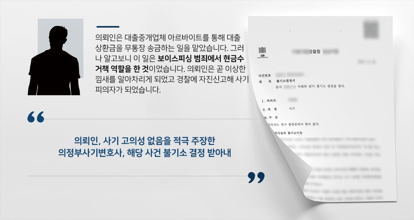 [사기범죄 불기소]의정부사기변호사 선임해 보이스피싱 가담 불기소 결정!