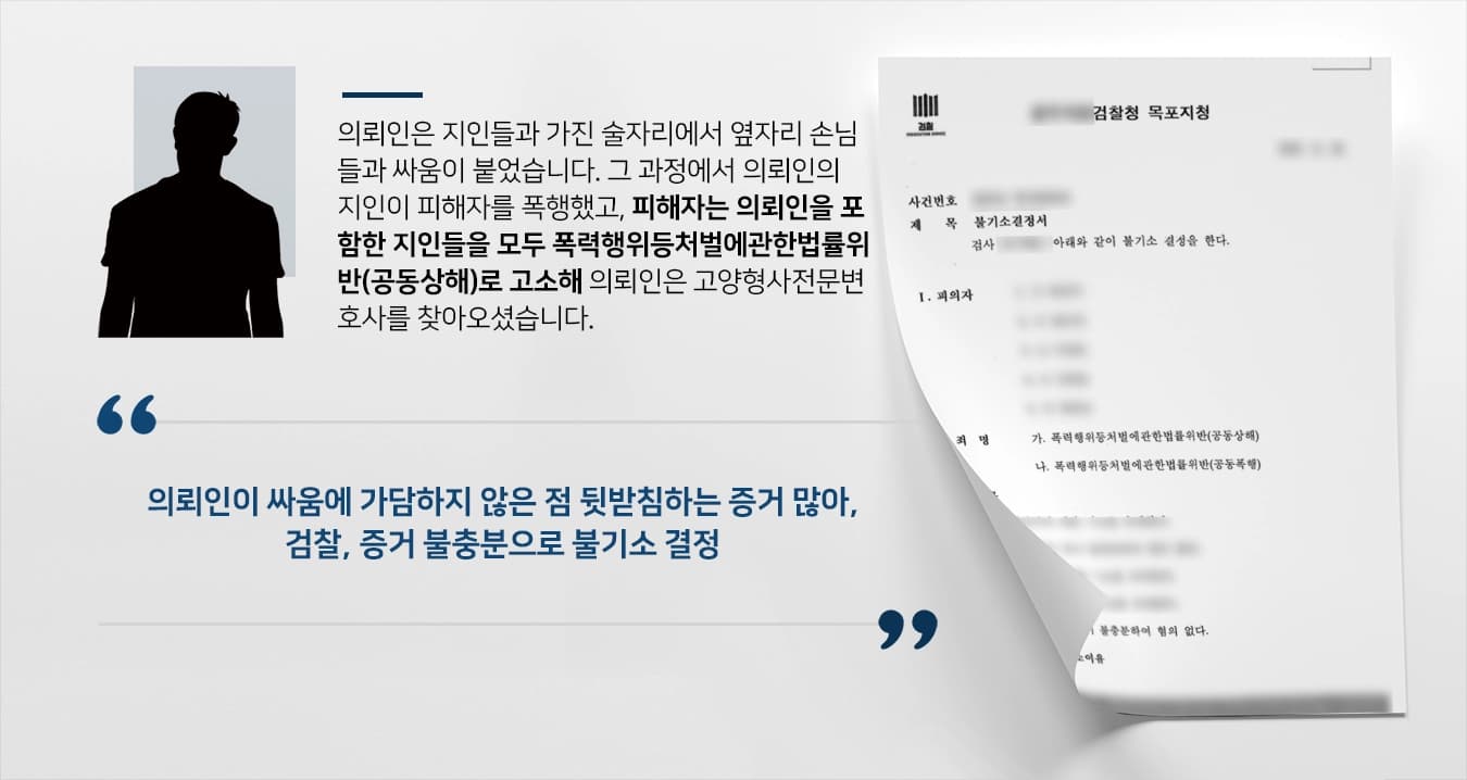 [공동상해 불기소]고양형사전문변호사 조력으로 공동상해 혐의 불기소 받아내