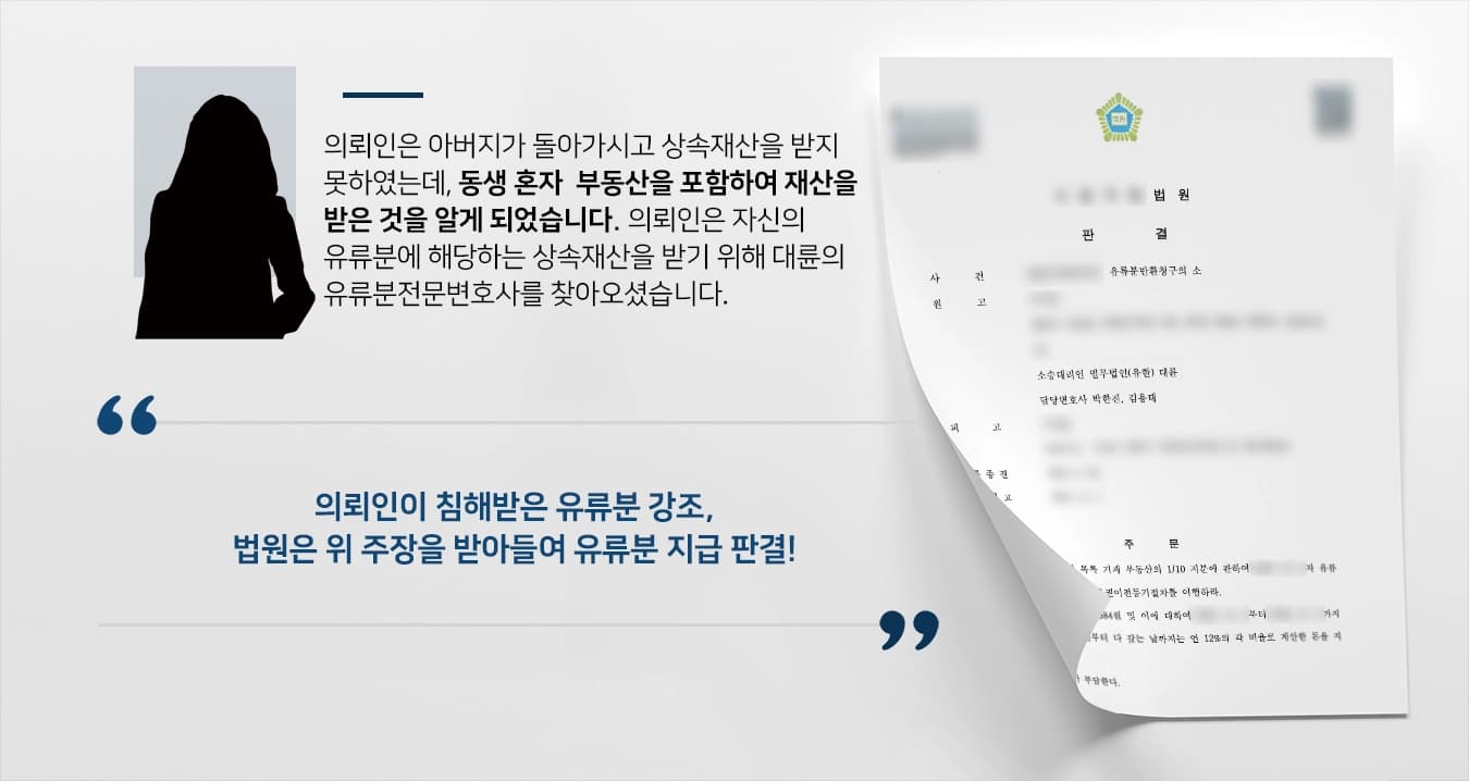 [유류분반환소송 승소사례] 상속받지 못한 의뢰인, 유류분전문변호사의 조력으로 받아야 할 살속재산을 돌려받다